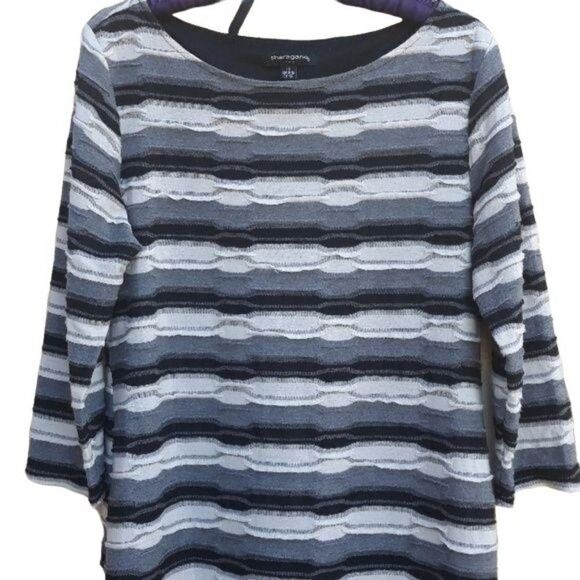 Sharagano Dress Shirt Quilted Bandage Midi Textured Striped Grunge Gray Sz 14 - Picture 5 of 8